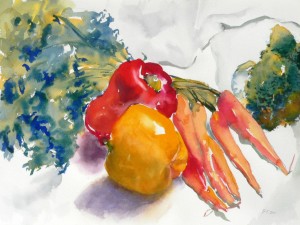 Organic Carrots and Buddies 12 X 16 watercolor 2